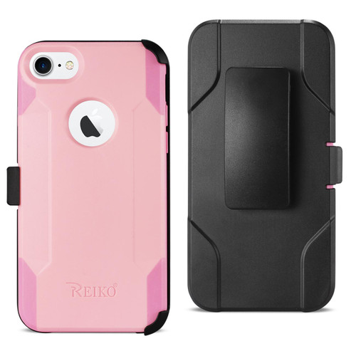 Reiko iPhone 8 3-In-1 Hybrid Heavy Duty Holster Combo Case In Light Pink