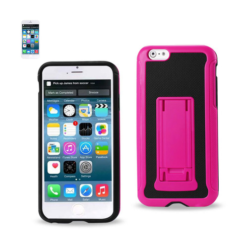 REIKO IPHONE 6 PLUS HYBRID HEAVY DUTY CASE WITH VERTICAL KICKSTAND IN BLACK HOT PINK