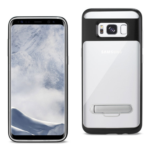 REIKO SAMSUNG GALAXY S8/ SM TRANSPARENT BUMPER CASE WITH KICKSTAND AND MATTE INNER FINISH IN CLEAR BLACK