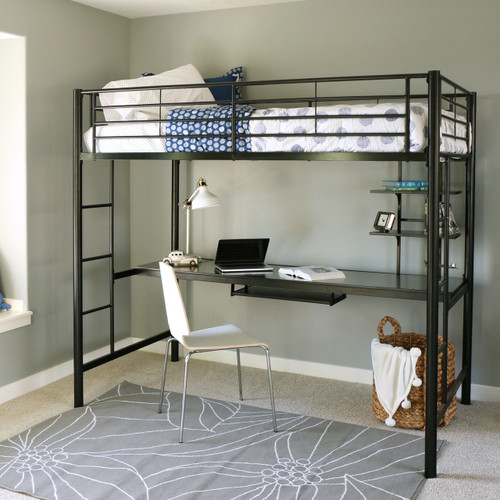 W. Trends Sunset Twin-Size Workstation Metal Bunk Bed - Black