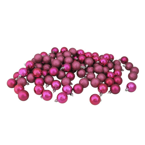 Northlight 1.5" Shatterproof 4-Finish Christmas Ball Ornaments, 96 ct. - Magenta Pink