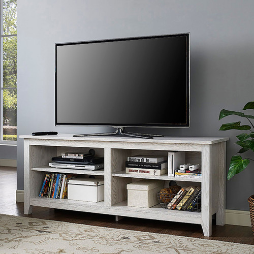 W. Trends 58" Rustic Open TV Stand or TVs up to 65" - White Wash