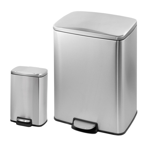 Innovaze 50 Liter + 5 Liter Rectangular Shape Step-on Trash Can Combo -  Stainless Steel