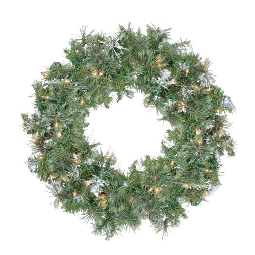 Northlight 24" Pre-Lit Snow Mountain Pine Artificial Christmas Wreath - Clear Lights
