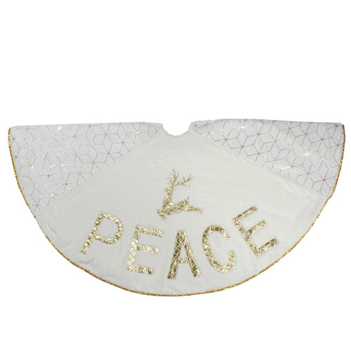 Northlight 48" Peace and Reindeer Christmas Tree Skirt - Cream and Gold