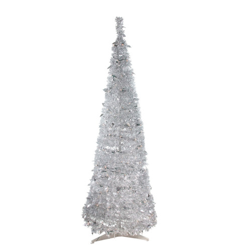 Northlight 6' Pre-Lit Silver Tinsel Pop-Up Artificial Christmas Tree - Clear Lights