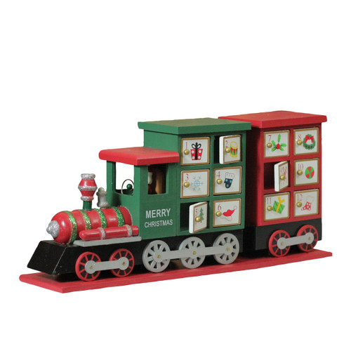Northlight 16.5" Red and Green Locomotive Train Advent Calendar Christmas Tabletop Decor