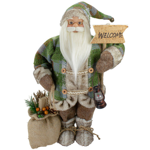 Northlight 18" Standing Santa Christmas Figure Carrying a Welcome Sign