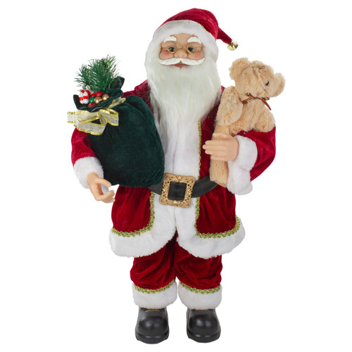 Northlight 2' Standing Santa Christmas Figure with a Plush Bear