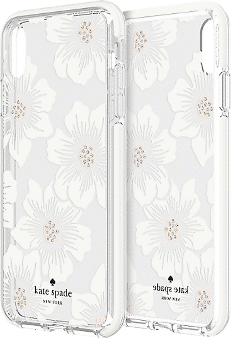 Kate Spade Hardshell Case for iPhone Xs Max - Hollyhock Floral Clear Cream with Stones