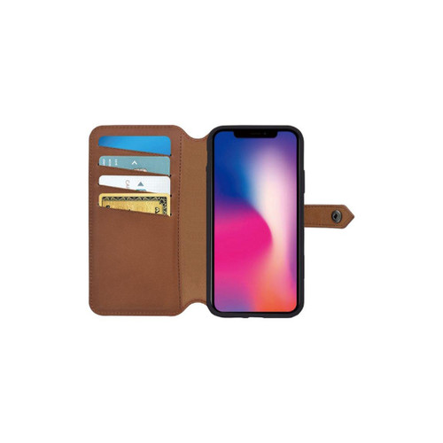 Ercko 2-in-1 Magnet Wallet Leather Case for iPhone XR - Brown