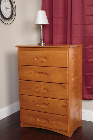 Solid Pine Five Drawer Chest in Honey