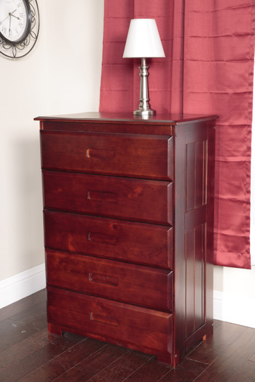 Solid Pine Five Drawer Chest in Merlot