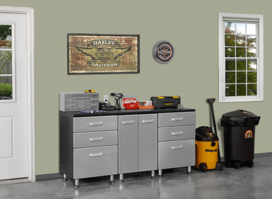 Tuff Stor Model 24209K 71 inch wide Work Bench with Six Sturdy Drawers and Two Door Storage Cabinet
