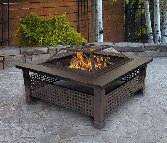 Outdoor Leisure Products 30 inch Square Steel Fire Pit with Checkerboard Mesh Walls and Oil Rubbed Bronze Finish of Template