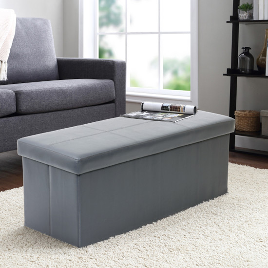 American Furniture Classics Model 511 Foldable Tufted Storage Bench - Gunmetal Gray