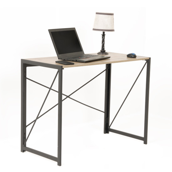 OS Home and Office Furniture Model 42240 No Tool Writing Desk with Metal Legs and Sewn Oak Laminate Top