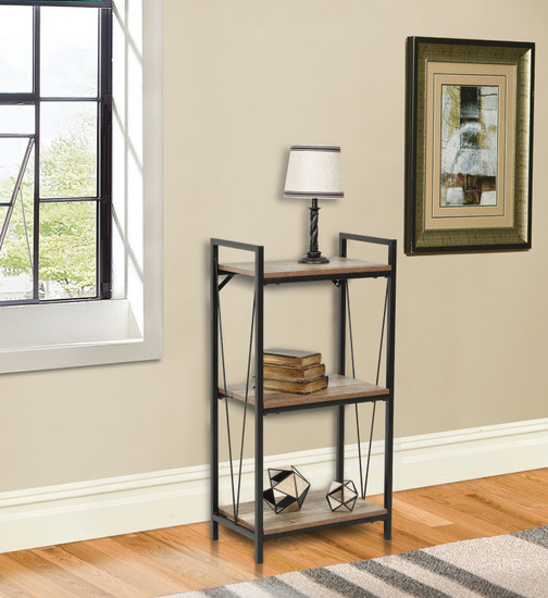 OS Home and Office Mountain Ridge Model 41410 Three Shelf Bookcase with Black Metal Uprights and Rustic Reclaimed Barnwood Laminate