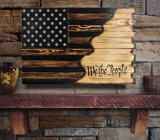 American Furniture Classics Model LRGWTP Large American Hybrid Flag Burnished with We The People Logo Wall Hanging Gun Concealment with Two Secret Compartments