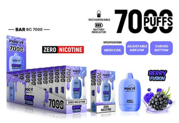 Fog It Bar Zero Nic Bc Rechargeable Disposable 7000 Puffs 15ml | ValgousUSA #1 ONLINE VAPE SHOP