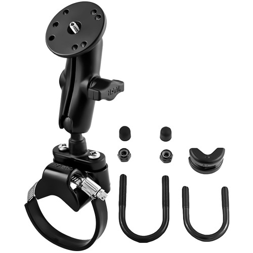 RAM Mount Strap Clamp Roll Bar Mount w\/Standard Length Double Socket Arm & 2.5" Round Base w\/1\/4"-20 Male Threaded Post [RAM-B-149Z-2-202AU]