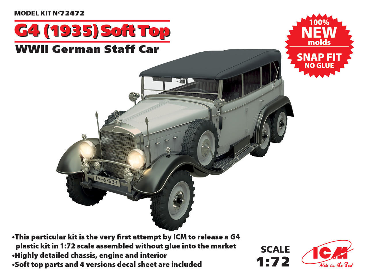 1/72 ICM G4 (1935 production) Soft Top, WWII German Staff Car