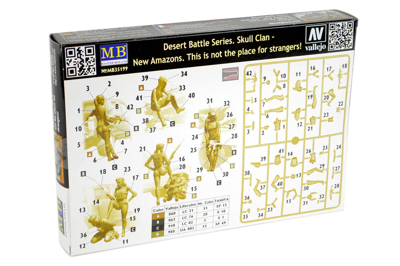 MBL35199 1/35 Master Box Desert Battle Skull Clan New Amazons Women Warriors x4 with Captured Man Plastic Model Kit MMD Squadron