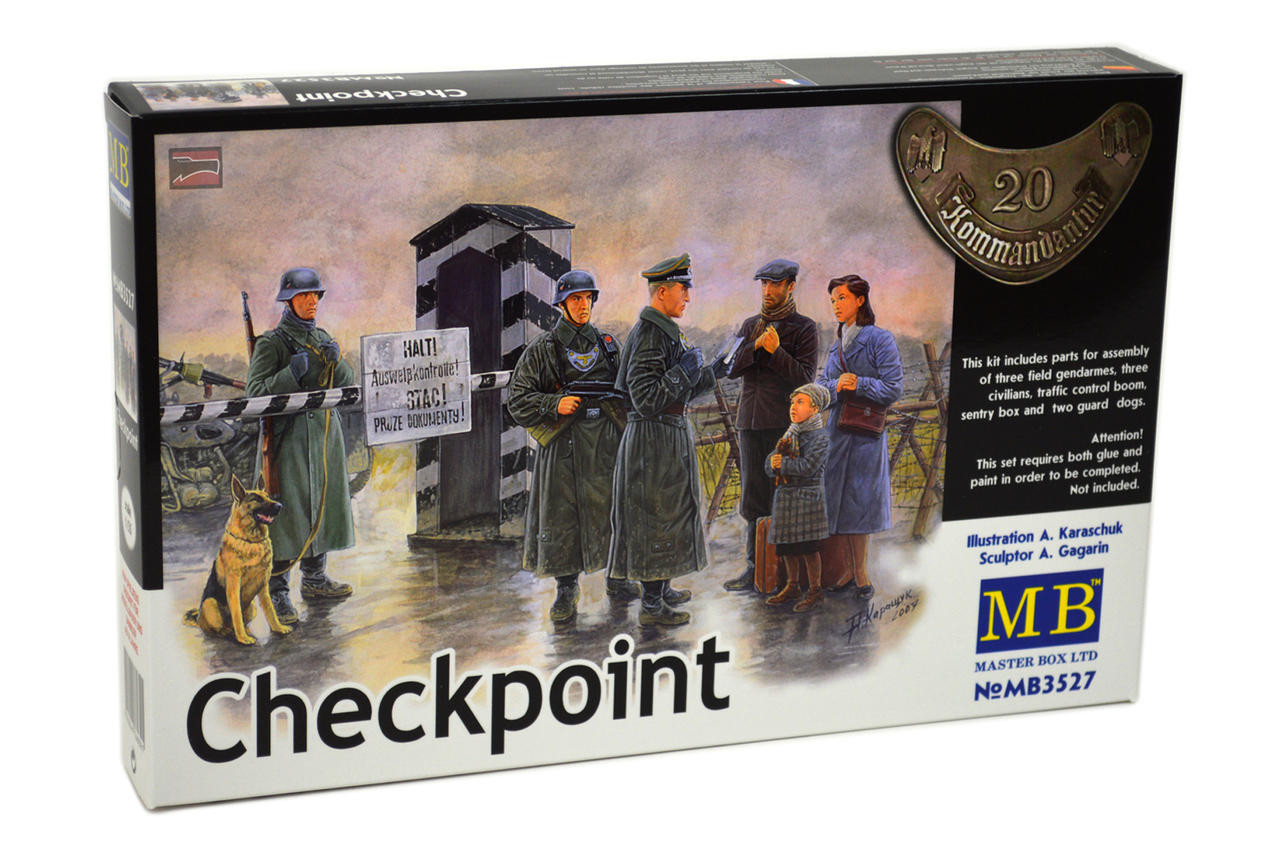 MBL03527 1/35 Master Box Checkpoint German Soldiers and Civilians w/Sentry Box Plastic Model Kit 3527 MMD Squadron