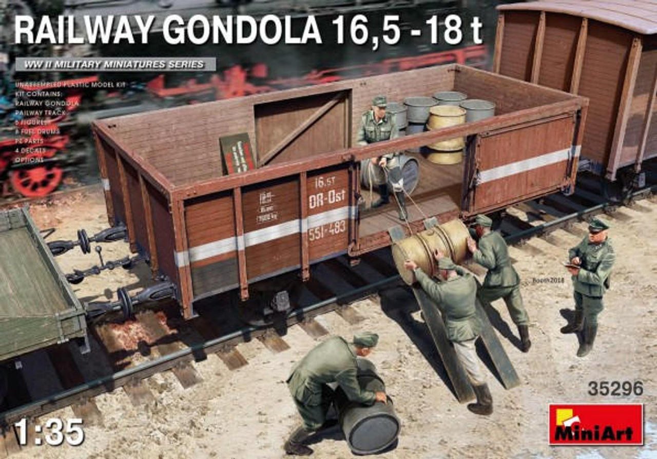 1/35 Miniart WWII 16.5 18-Ton Railway Gondola w/Figures (5) & Fuel Drums  (8) 