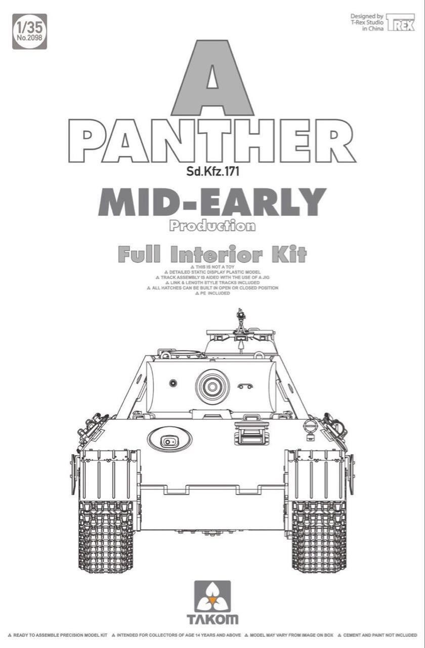 TAK2098 1/35 Takom WWII Panther A Mid-Early Production SdKfz 171 Tank w/Full Interior MMD Squadron