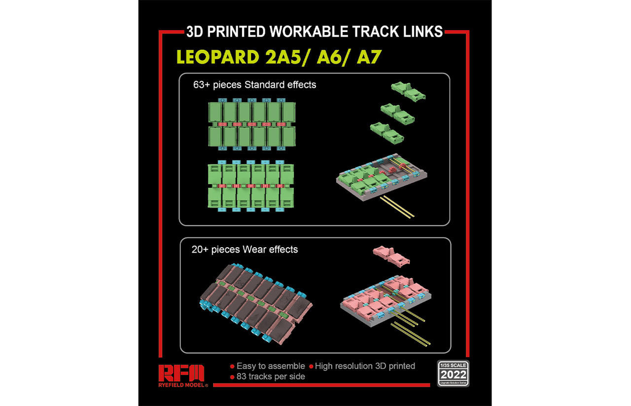 RYE2022 1/35 Ryefield Model 3D Printed Workable Tracks for MMD Squadron