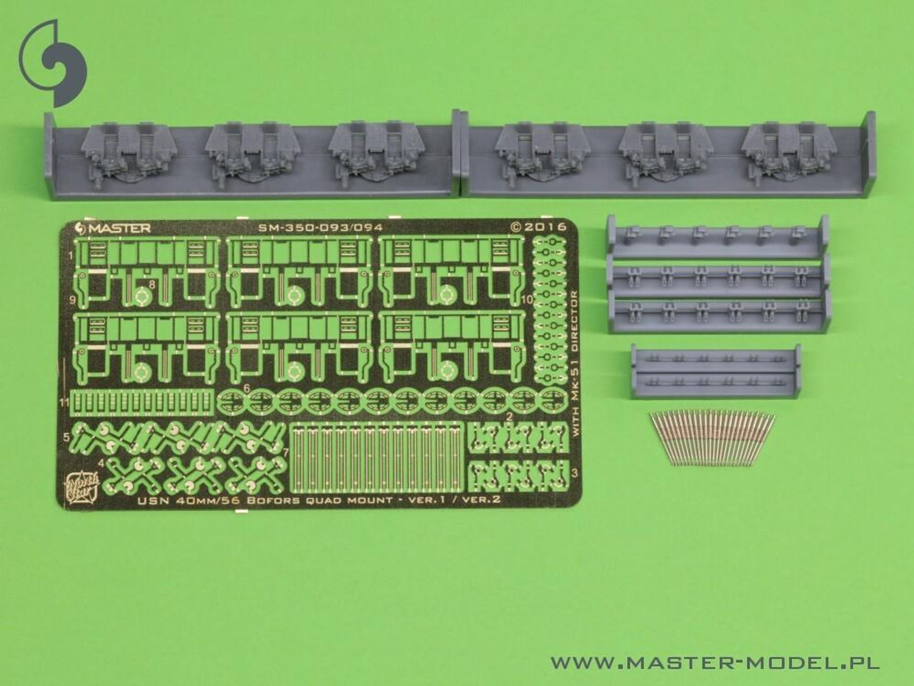 MAS-SM-350-093 1/350 Master Model USN 40 mm/56 Bofors quadruple mount ver.1 / with Mk-51 director - resin, PE and turned parts - 6pcs MMD Squadron