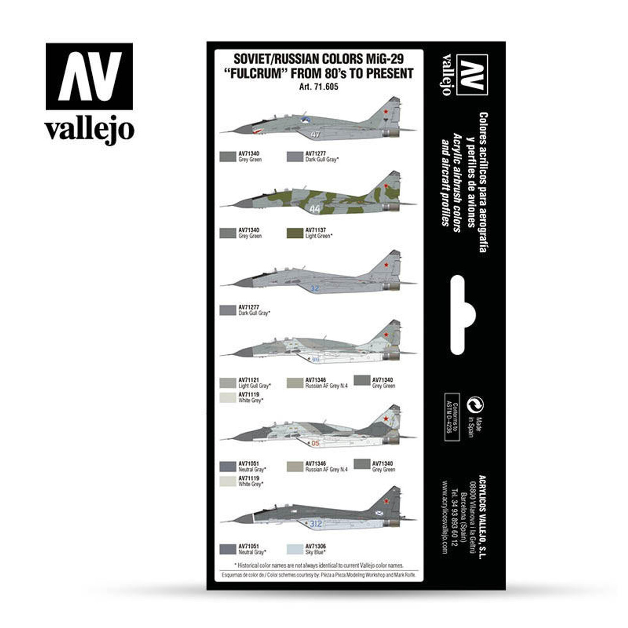 VJ71605 Vallejo Paint 17ml Bottle Soviet/Russian MiG29 Fulcrum from 80s to Present Model Air War Paint Set 8 Colors MMD Squadron