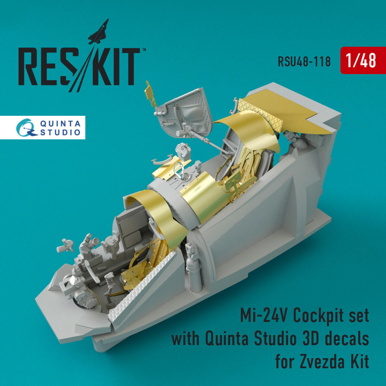 RES-RSU48-0118 1/48 Reskit Mi-24V Cockpit set with Quinta Studio 3D decals for Zvezda Kit 1/48 MMD Squadron