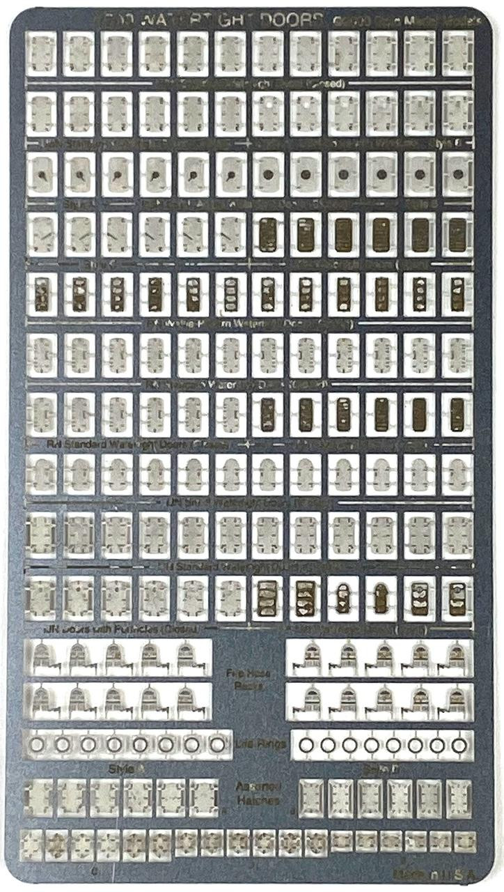 GMM-700-22 1/700 Gold Medal Watertight Doors Photo Etch 186 doors in USN, IJN and RN styles, hatches, fires hoses, life rings MMD Squadron