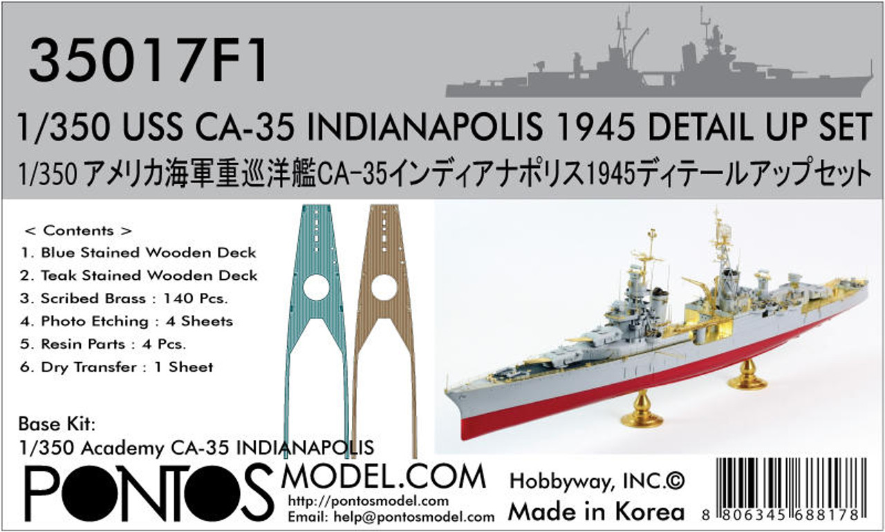 1/350 Pontos Model USS CA-35 Indianapolis 1945 Detail up set for Academy