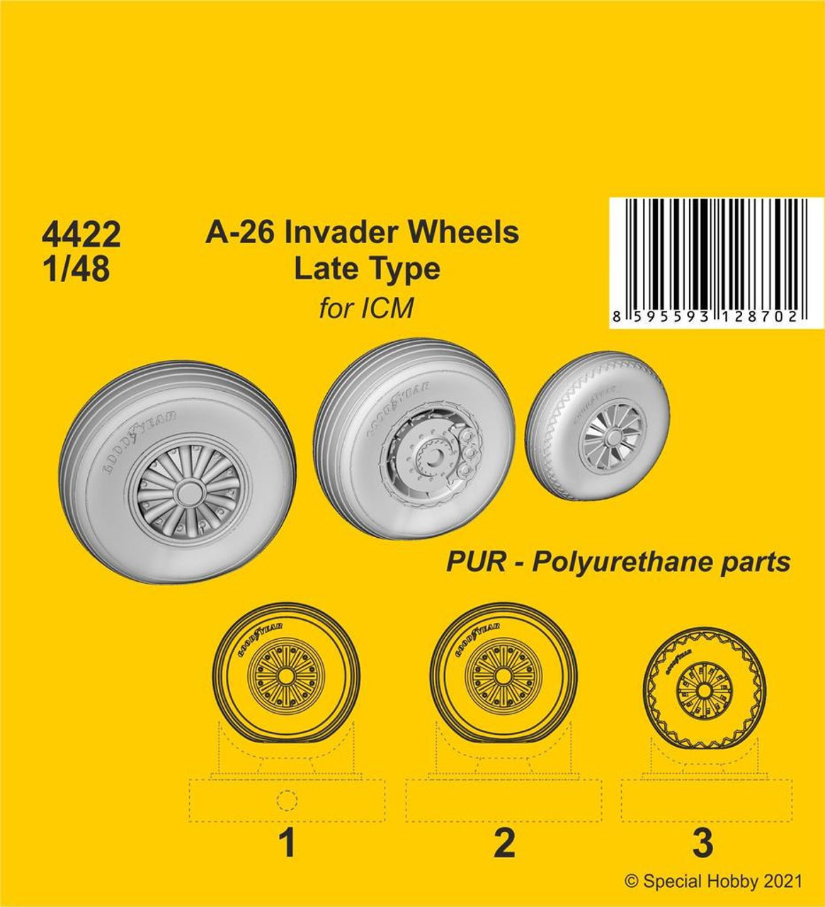 CMK-129-4422 1/48 CMK A-26 Invader Wheels Late Type / for ICM kit Resin MMD Squadron
