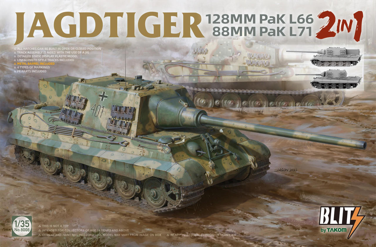 TAK8008 1/35 Takom Jagdtiger 2 in 1 128MM Pak L66 88MM Pak L71 MMD Squadron