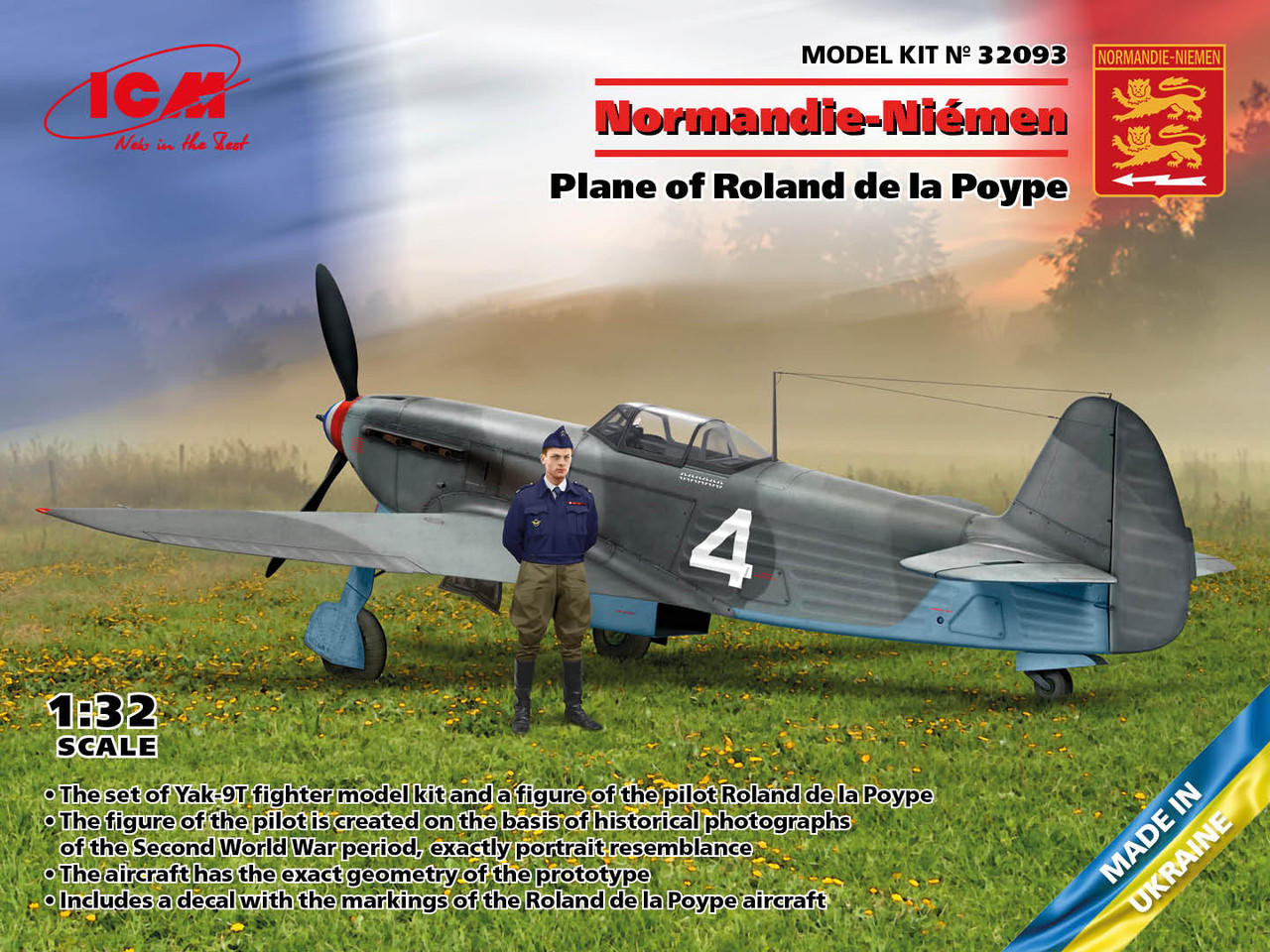 1/32 ICM Normandie-Niemen Yak-9T w/ Roland de la Poype figure