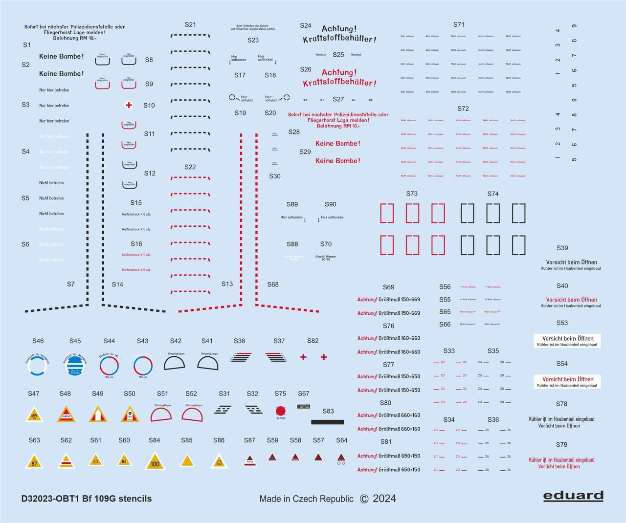 1/32 Eduard Bf 109G stencils decal for REVELL/HASEGAWA