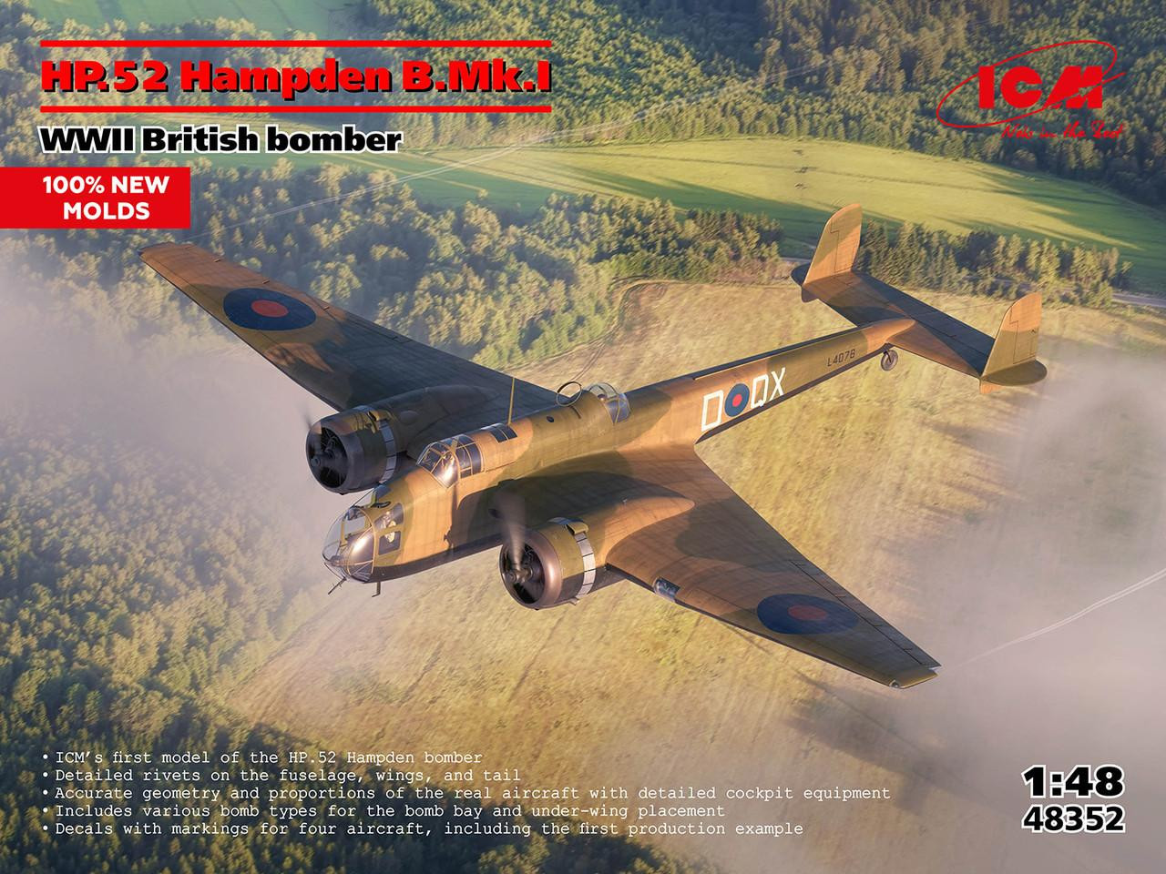 1/48 ICM HP.52 Hampden B.Mk.I WWII British Bomber Plastic Model