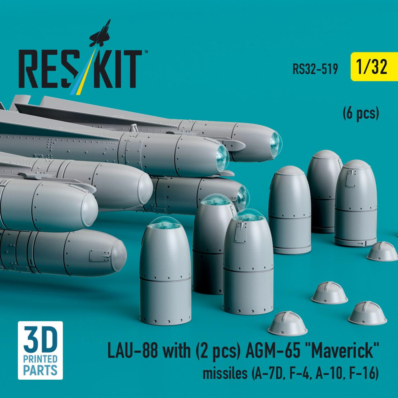 Reskit R13 1/32 Reskit AGM-65 Maverick missiles (6 pcs) with LAU-88 (2 pcs) (A-10 ...