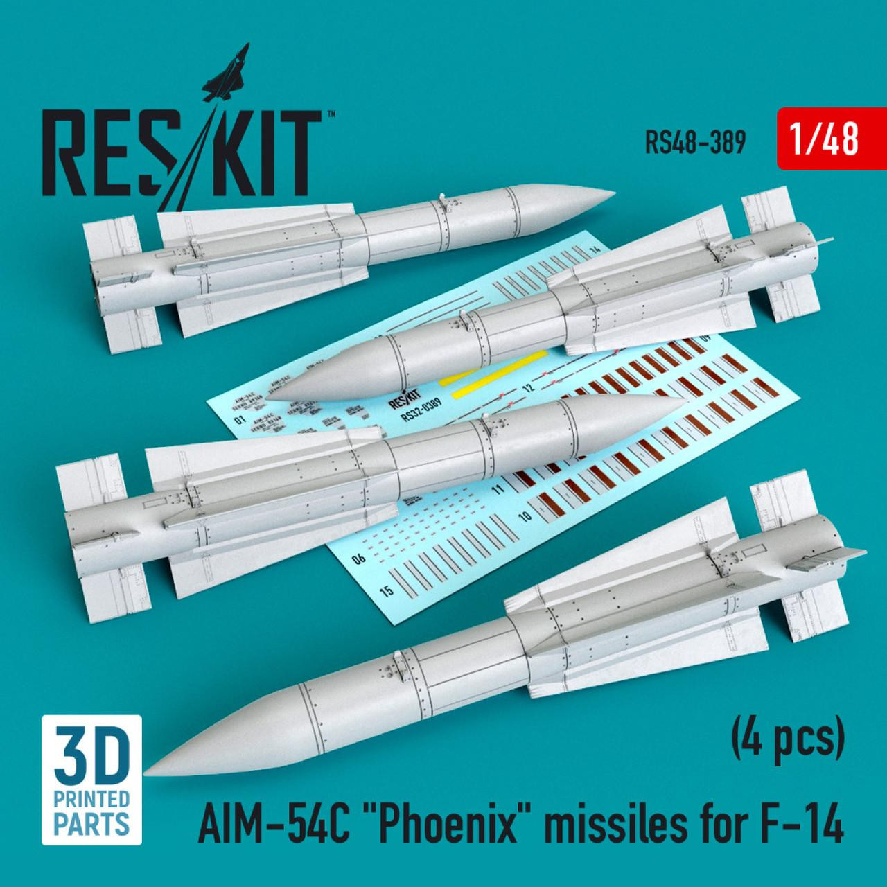 1/48 Reskit AIM-54C Phoenix missiles for F-14 (4pcs) (3D Printed