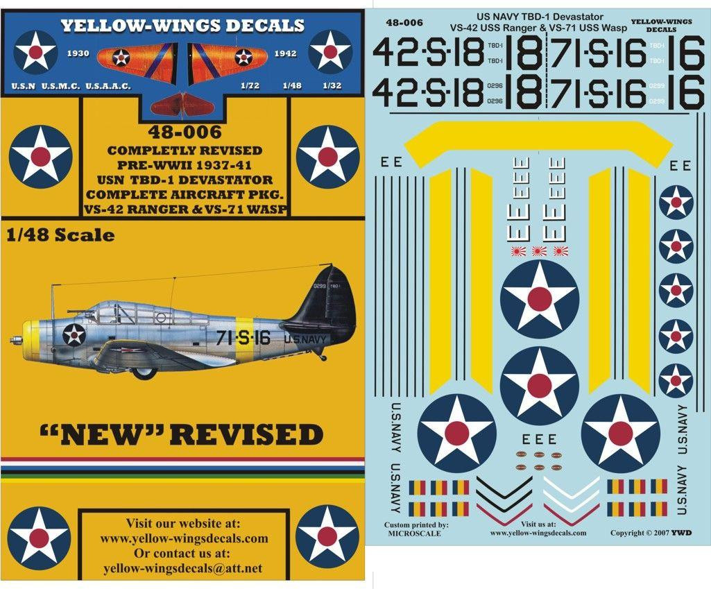 1/48 Yellow Wings Decals TBD-1 Devastator Complete Package