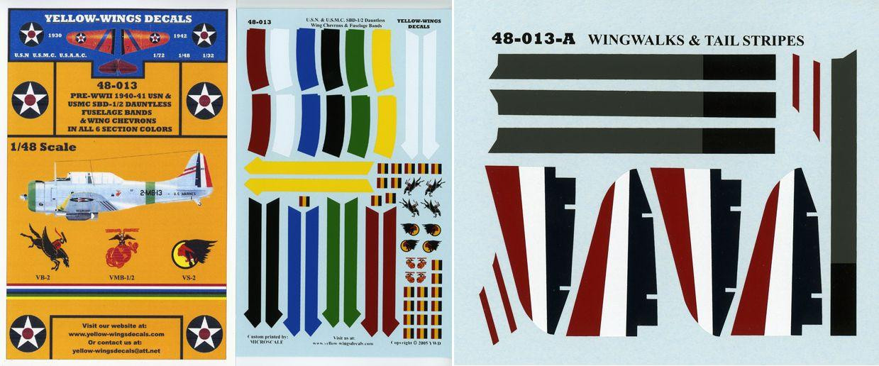 1/48 Yellow Wings Decals SBD-1/2 Dauntless Chevrons & Fuselage Bands ...