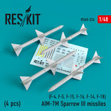 RES-RS48-0324 1/48 Reskit AIM-7M Sparrow III missiles 4pcs F-4, F-5, F-15, F-16, F-14, F-18 1/48 MMD Squadron