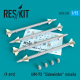 RES-RS72-0239 1/72 Reskit AIM-9X Sidewinder missile 4 PCS 1/72 MMD Squadron