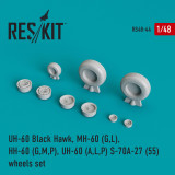 RES-RS48-0044 1/48 Reskit UH-60 Black Hawk, MH-60 (G,L), HH-60 (G,M,P), UH-60 (A,L,P) S-70A-27 (55) wheels set  MMD Squadron