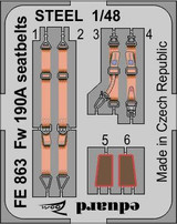 EDUFE863 1/48 Eduard Fw 190A seatbelts STEEL Zoom set for EDUARD kit  MMD Squadron EDUFE863 1/48 Eduard Fw 190A seatbelts STEEL Zoom set for EDUARD kit  MMD Squadron