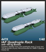CMK-129-4476 1/48 CMK IAF Quadruple Rack with 100 kg Bombs (2 pcs.) / for SMB-2, Sa ar and Mirage III kits  129-4476 MMD Squadron
